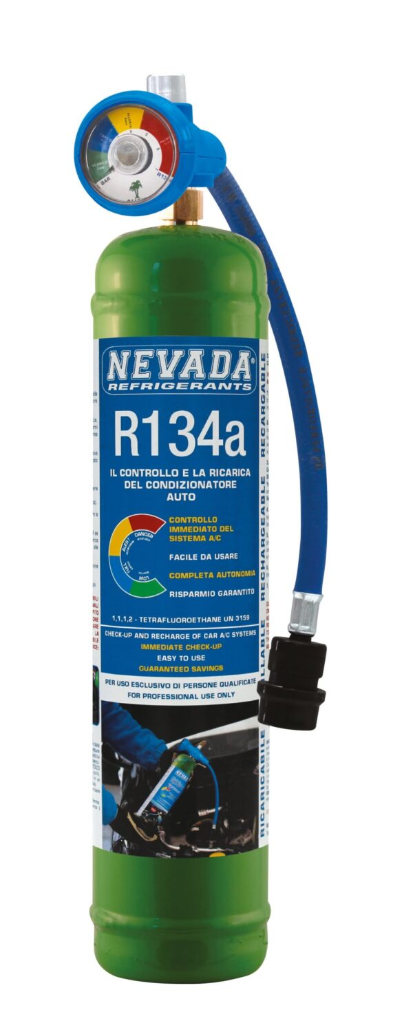 Kit ricarica gas R134a 900g con manometro e attacco rapido per aria condizionata auto fai da te