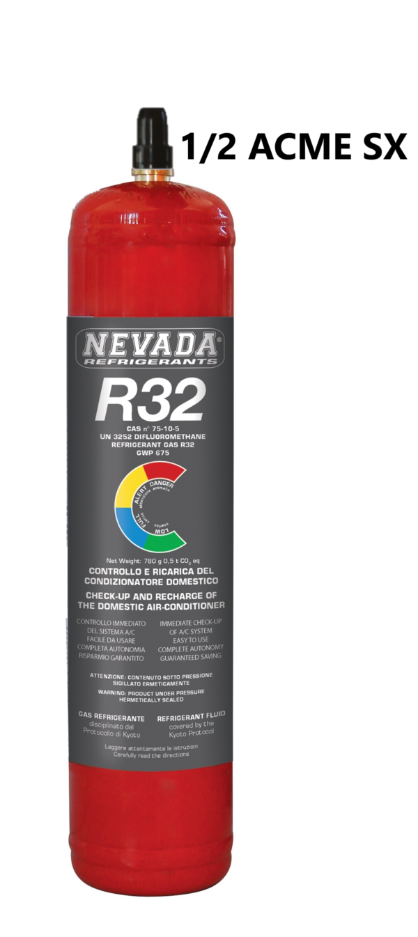 Bouteille pour REMPLISSAGE de gaz R32 de 800 g valve 1/2 ACME GAUCHE -  Refrigerant Boys